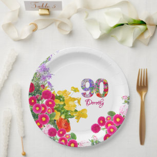 90. Geburtstagsparty Blumenbäume Moderne 90 Jahre Pappteller