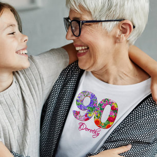 90. Geburtstagsparty Blumenbäume Moderne 90 Jahre T-Shirt