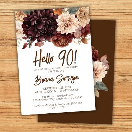 90. Geburtstagsparty Brown Beige Blume Blumenkohl Einladung