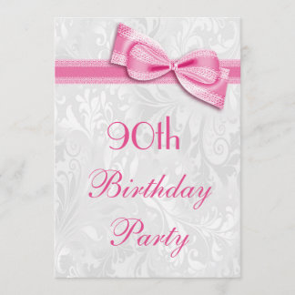 90. Geburtstagsparty Damask und Pink Imitats Bow Einladung