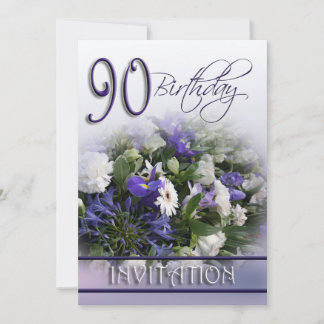 90. Geburtstagsparty Einladung - Blaues Bouquet