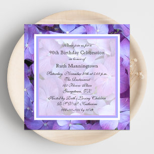 90. Geburtstagsparty Einladung Lila Hydrangeas