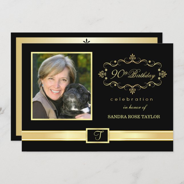 90. Geburtstagsparty Einladungen mit Foto (Vorne/Hinten)