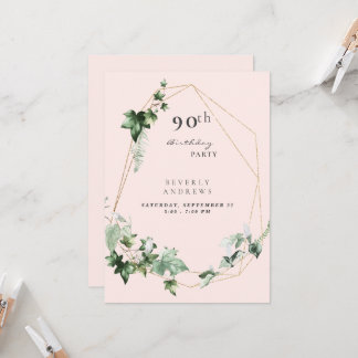90. Geburtstagsparty Elegant Foliage Champagne Pin Einladung