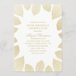 90. Geburtstagsparty Elegant Gold Blätter Einladung
