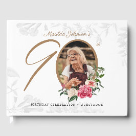 90. Geburtstagsparty Elegantes botanisches Foto Gästebuch