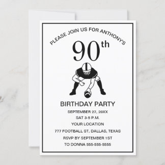 90. Geburtstagsparty Football Black Vater Sport Einladung