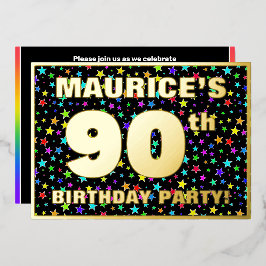 90. Geburtstagsparty — Fun, farbenfrohe Sternenmus Folieneinladung