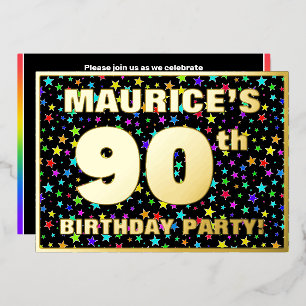 90. Geburtstagsparty — Fun, farbenfrohe Sternenmus Folieneinladung