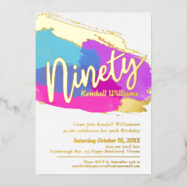 90. Geburtstagsparty Gold Foto abstrakte Kunst hel Folieneinladung