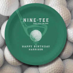 90. Geburtstagsparty Golf Thema Name Modern Green Pappteller
