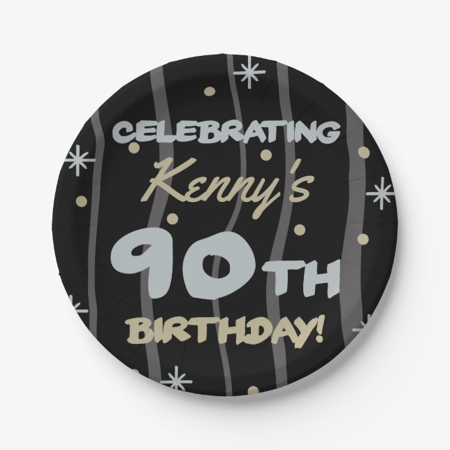 90. Geburtstagsparty Ihren Namen hinzufügen Pappteller (Vorderseite)