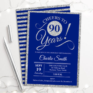 90. Geburtstagsparty - JEDES ALTER Silver Royal Bl Einladung
