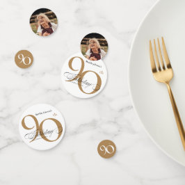 90. Geburtstagsparty Kalligraphie White Gold Elega Konfetti