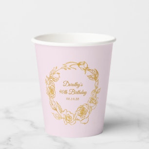 90. Geburtstagsparty Luxe Gold Rose Pink Pappbecher