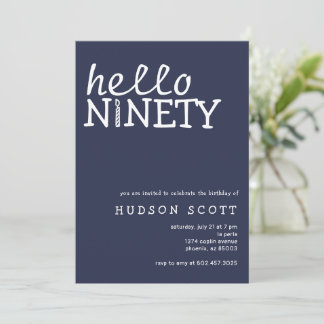 90. Geburtstagsparty Mens Hello Nneunty Navy Blue Einladung