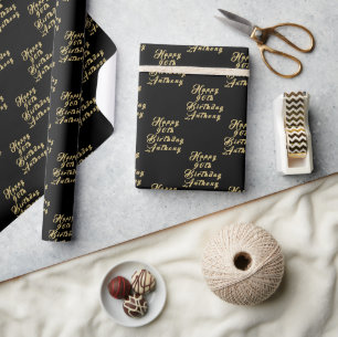 90. Geburtstagsparty Name Black Modern Pattern Geschenkpapier