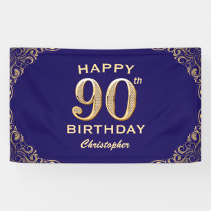 90. Geburtstagsparty Navy Blue and Gold Glitzer Banner