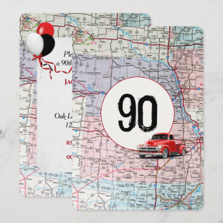 90. Geburtstagsparty Red Retro Truck Einladung
