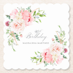 90. Geburtstagsparty Rosa Blumensprache Untersetzer