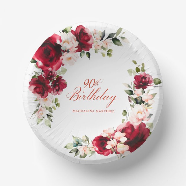 90. Geburtstagsparty Rosa Blütenstaub Pappteller (Vorderseite)