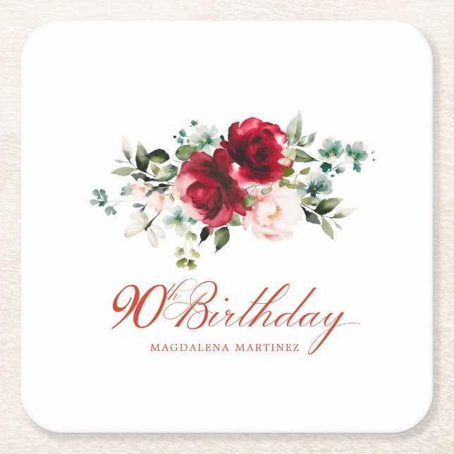 90. Geburtstagsparty Rosa Blütenstaub Rechteckiger Pappuntersetzer (Vorderseite)