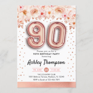 90. Geburtstagsparty - Rose Gold Ballons Einladung