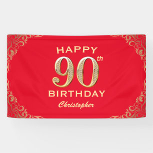 90. Geburtstagsparty Rot und Gold Glitzer Frame Banner