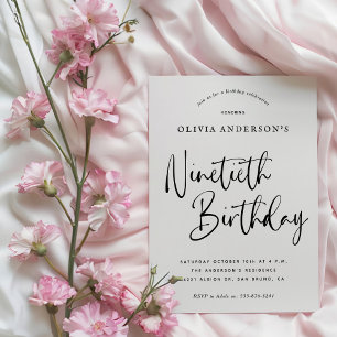 90. Geburtstagsparty   Schwarz-Weiß-Typografie Einladung