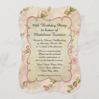 90. Geburtstagsparty Scroll Frame mit Vintagen Ros Einladung