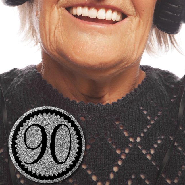 90. Geburtstagsparty Silver Glitzer Classic Button (90th Birthday Party Silver Glitter Classic 6 Cm Round Badge)