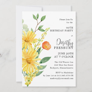 90. Geburtstagsparty Spring Yellow Floral Einladung