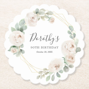 90. Geburtstagsparty White Rose Floral Custom Untersetzer