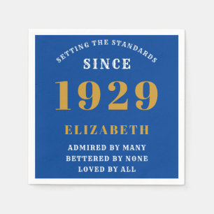 90. Geburtstagsstandards Geboren 1929 Blue Gold Serviette