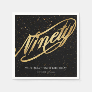 90. Gold Black Confetti Calligraphy Classy Serviette