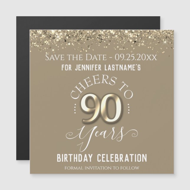 90. Gold Geburtstag Speichern Sie das Date Magnet (Vorne/Hinten)