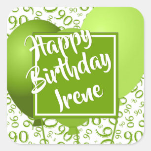 90. Happy Birthday - 90 Green Number Pattern Quadratischer Aufkleber