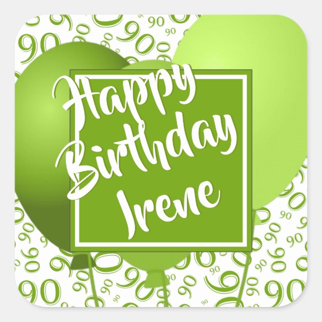 90. Happy Birthday - 90 Green Number Pattern Quadratischer Aufkleber (Vorderseite)