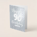 90. Happy Birthday Custom Foil Card Folienkarte<br><div class="desc">Leicht anzupassen 90 Geburtstag feiern Grußkarten. Schönes Design mit echter Folie! Stellen Sie einfach den Namen und die Altersinformation ein. Wenn Sie gewollt haben,  die Karte weiter zu verändern,  verwenden Sie einfach die Möglichkeit,  weitere Optionen anzupassen.</div>