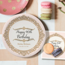 90. Happy Birthday Party Celebration Round Decor Pappteller