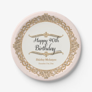 90. Happy Birthday Party Celebration Round Decor Pappteller