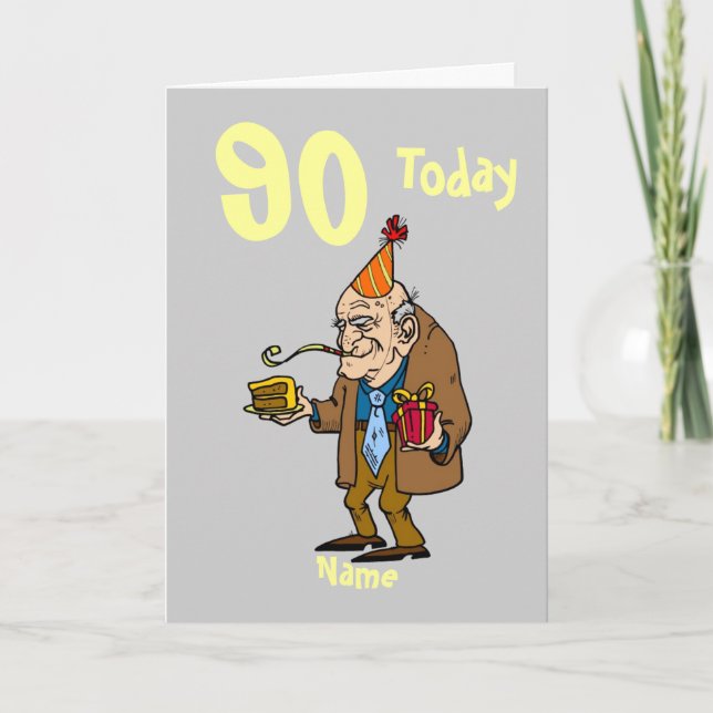 90. heute Geburtstag Cartoon personalisiert Karte (Vorderseite)