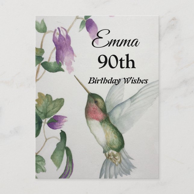 90. Hummingbird Garden Happy Birthday Postcard Postkarte (Vorderseite)