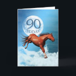 90 Jahre alte Geburtstagskarte mit Spirituosen Karte<br><div class="desc">Ein Kastanienpferd,  das vor dem Hintergrund des Mondes und der Wolken galoppiert. Sehen Sie sich die ganze Reihe an Karten in meinem Geschäft an: http://www.zazzle.com/eggznbeenz</div>