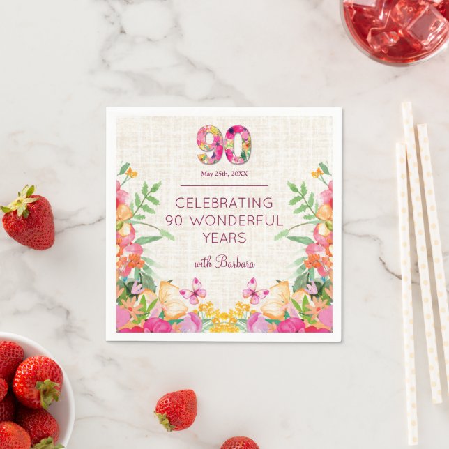 90 Jahre Blume Blumenhandwäsche 90. Geburtstag Serviette (Beispiel)