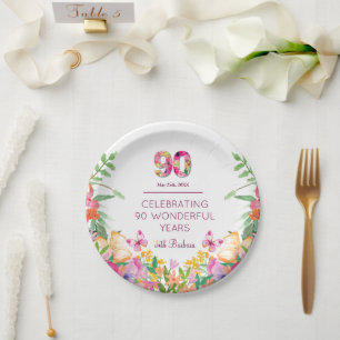 90 Jahre Blume Schmetterling 90. Geburtstagsparty Pappteller