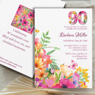 90 Jahre Blume Schmetterling Oma 90. Geburtstag Einladung