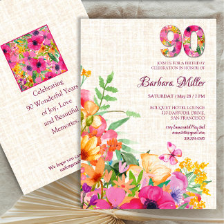 90 Jahre Blume Schmetterlinge 90. Geburtstagswäsch Einladung