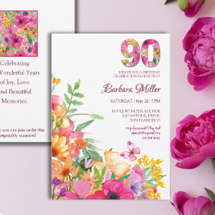 90 Jahre Blumen Schmetterling Oma 90. Geburtstag Einladung