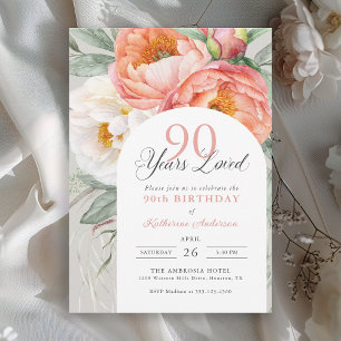 90 Jahre Geliebt Feminine Florale 90. Geburtstagsf Einladung